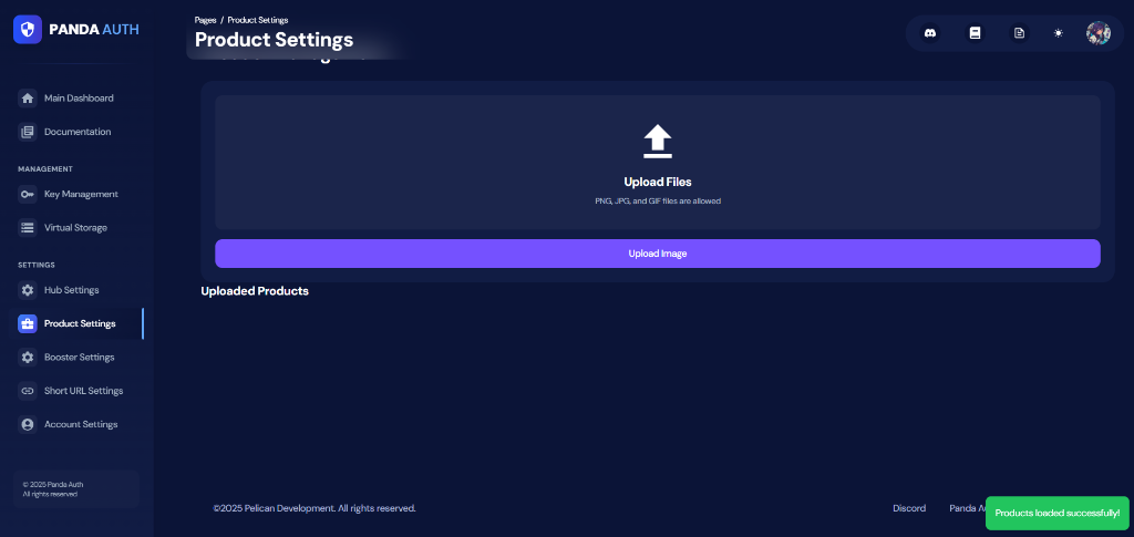 Panda Auth Product Settings