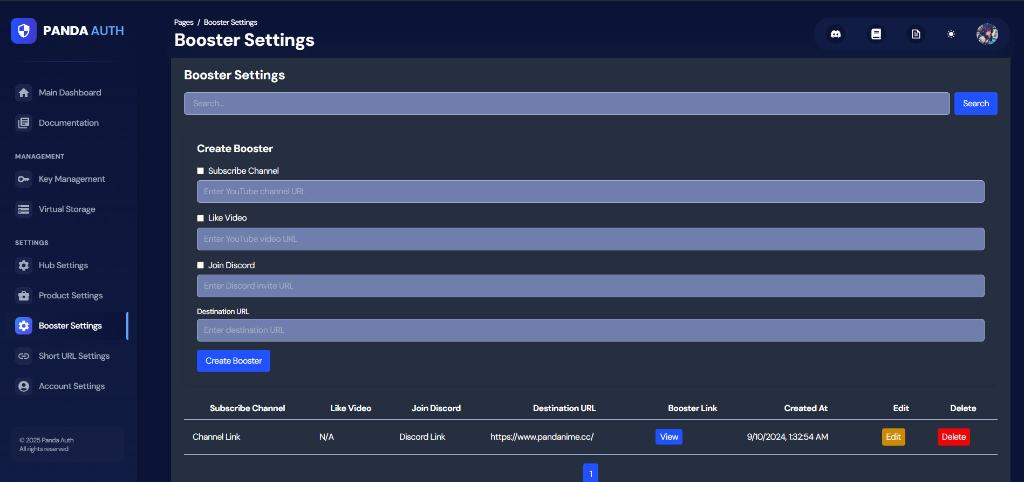 Panda Auth Booster Settings